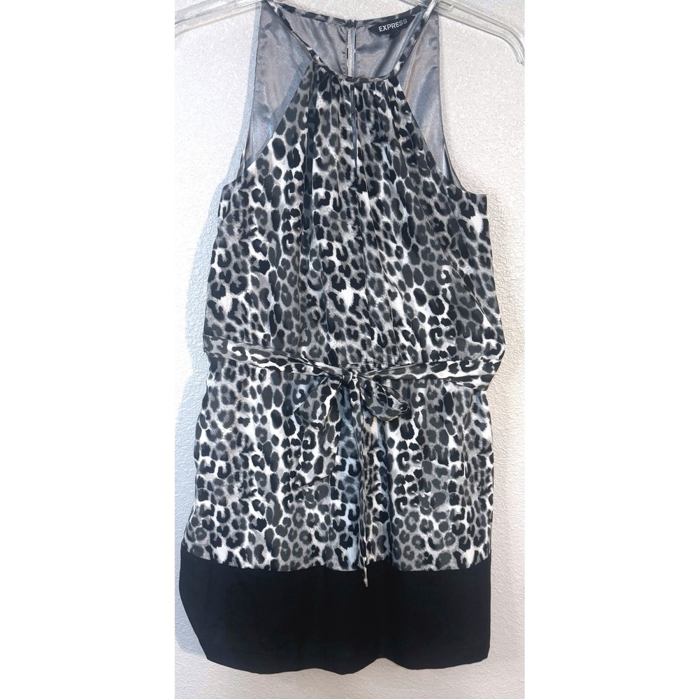 Express‎ Leopard Print Halter Dress Women's Medium Belted Black & White Lined - Picture 2 of 10